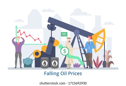 Falling Oil Prices concept, flat design vector illustration