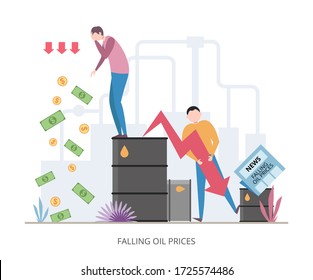 Falling Oil Prices concept, flat vector illustration