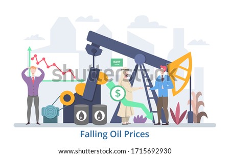 Falling Oil Prices concept, flat design vector illustration