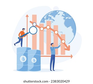  Falling oil prices concept with tiny character. flat vector modern illustration