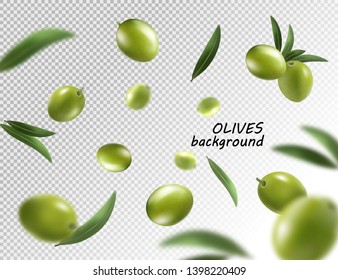 Falling olive isolated on transparent background. 3d vector illustration