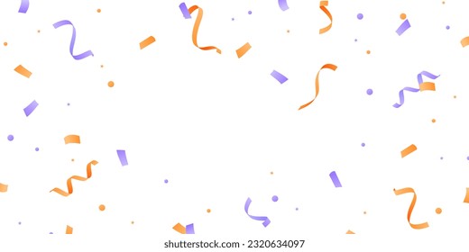Falling orange and purple confetti background for festive party decorations. vector illustration