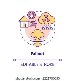 Falling out nuclear debris concept icon. Atmosphere pollution. Nuclear explosion abstract idea thin line illustration. Isolated outline drawing. Editable stroke. Arial, Myriad Pro-Bold fonts used