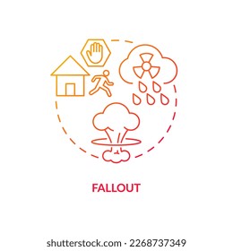 Der Absturz nuklearer Abfälle bringt rotes Farbverlauf-Symbol hervor. Luftverschmutzung. Nukleare Explosion abstrakte Idee dünne Linie Illustration. Einzeln Umrisszeichnung. Myriad Pro-Fett-Schriftart verwendet