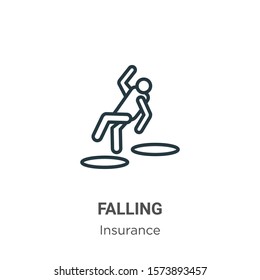 Falling outline vector icon. Thin line black falling icon, flat vector simple element illustration from editable insurance concept isolated on white background
