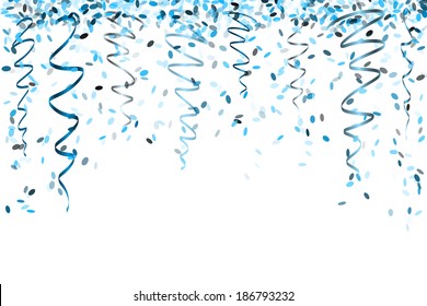 Falling Oval Confetti With Different Blue Colors And Size