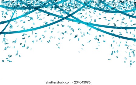 falling oval confetti and ribbons with blue color