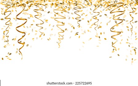 falling oval confetti and ribbons with gold color