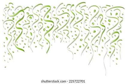 falling oval confetti and ribbons with green color