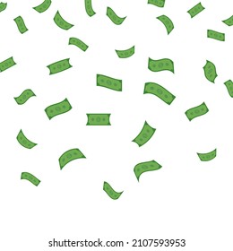 Falling paper banknotes, dollar money rain. Flying money earnings luck, fortune in lottery. Vector white background