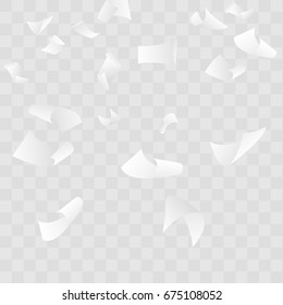 Falling Paper Sheets Halftone Background. White Office Documents Over Transparent Layout. Vector Illustration