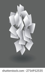 Caída de hojas de papel. Conjunto de hojas de papel curvadas voladoras. Vector flojo de notas con bordes rizados. Volar notas dispersas, papeleo caótico vacío