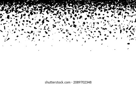 Falling particles background. Black shatter debris, destructives shapes of break. Modern geometric banner template, flying particle recent vector illustration