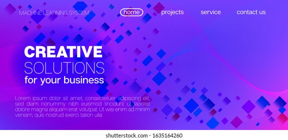 Falling Particles Distressed Purple Vector. Data Analytics Cool Banner. Pink Blue Purple Futuristic Gradient Overlay. 3D Liquid Shapes Layout. Big Data Neon Wallpaper. Punk Geometric Background.