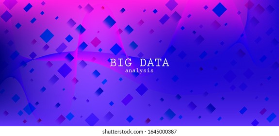 Falling Particles Distressed Purple Vector. Pink Blue Purple Futuristic Gradient Overlay. Big Data Neon Wallpaper. Data Analytics Cool Banner. Grunge Geometric Background. 3D Flow Shapes Poster.