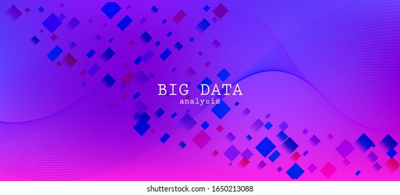 Falling Particles Distressed Purple Vector. Colorful Geometric Background. 3D Fluid Shapes Layout. Big Data Neon Wallpaper. Pink Blue Purple Futuristic Gradient Overlay. Data Analytics Cool Banner.