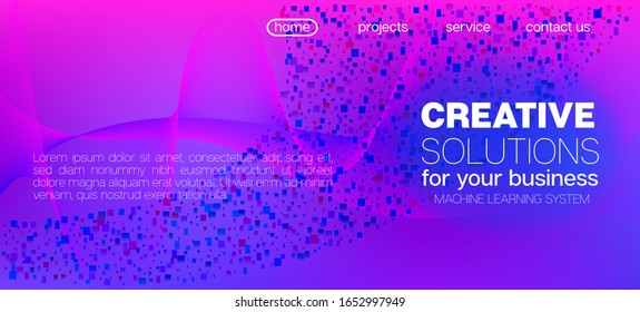 Falling Particles Distressed Purple Vector. Big Data Neon Background. Colorful Geometric Background. 3D Fluid Shapes Layout. Data Analytics Cool Banner. Pink Blue Purple Futuristic Gradient Overlay.