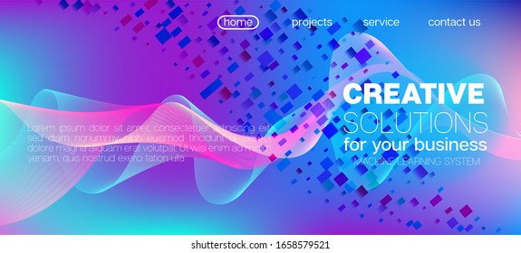 Falling Particles Distressed Purple Vector. 3D Fluid Shapes Poster. Abstract Geometric Background. Pink Blue Purple Futuristic Gradient Overlay. Data Stream Minimal Banner. Big Data Neon Background.