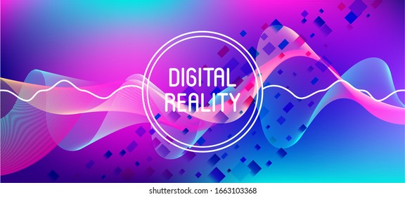 Falling Particles Distressed Purple Vector. Pink Blue Purple Futuristic Gradient Overlay. 3D Fluid Shapes Poster. Data Stream Minimal Banner. Big Data Neon Wallpaper. Punk Geometric Background.