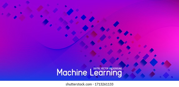 Falling Particles Distressed Purple Vector. Data Stream Minimal Banner. Pink Blue Purple Futuristic Gradient Overlay. Punk Geometric Background. Big Data Neon Background. 3D Flow Shapes Poster.