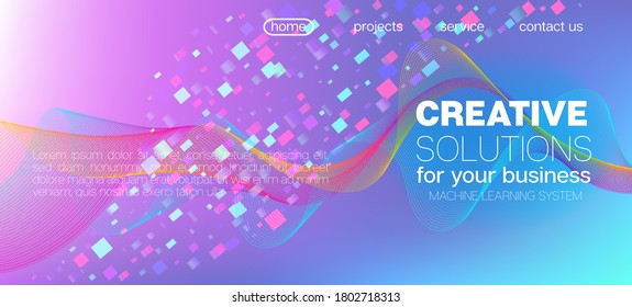 Falling Particles Distressed Purple Vector. Big Data Neon Wallpaper. Pink Blue Purple Futuristic Gradient Overlay. Grunge Geometric Background. 3D Flow Shapes Layout. Data Analytics Cool Banner.