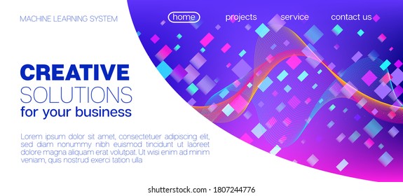 Falling Particles Distressed Purple Vector. Data Stream Minimal Banner. 3D Fluid Shapes Poster. Big Data Neon Wallpaper. Punk Geometric Background. Pink Blue Purple Futuristic Gradient Overlay.