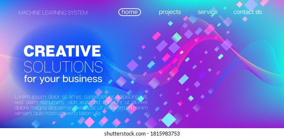 Falling Particles Distressed Purple Vector. Funky Geometric Background. Data Analytics Cool Banner. Big Data Neon Background. Pink Blue Purple Futuristic Gradient Overlay. 3D Liquid Shapes Website.