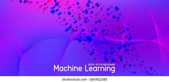 Falling Particles Distressed Purple Vector. 3D Liquid Shapes Layout. Cyber Geometric Background. Big Data Neon Wallpaper. Pink Blue Purple Futuristic Gradient Overlay. Data Analytics Cool Banner.