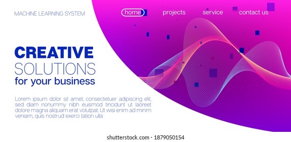 Vector Púrpura Doloroso De Partículas Caídas. Banner mínimo de flujo de datos.