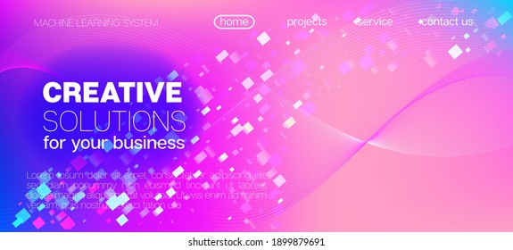 Falling Particles Distressed Purple Vector. 3D Flow Shapes Layout. Big Data Neon Wallpaper. Pink Blue Purple Futuristic Gradient Overlay. Punk Geometric Background. Data Analytics Cool Banner.