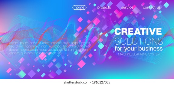 Vector Púrpura Doloroso De Partículas Caídas. Big Data Neon Background. Banner genial de Data Analytics. Diseño de formas de fluidos 3D. Fondo Geométrico Grunge. Sobreposición de degradado futurista rosa azul morado azul morado.