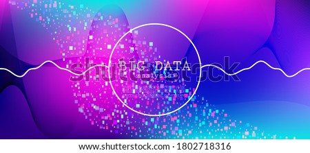Falling Particles Distressed Purple Vector. Colorful Geometric Background. Pink Blue Purple Futuristic Gradient Overlay. Big Data Neon Background. Data Analytics Cool Banner. 3D Liquid Shapes Layout.
