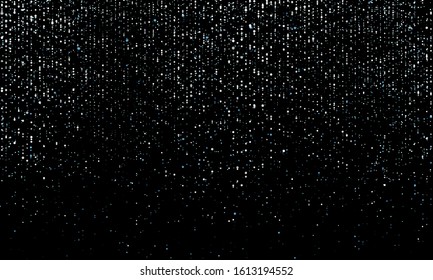 Falling particles. Glitter confetti. Sparkle dust on black background. Vector illustration.