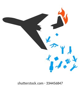 Falling Passengers From Airplane vector icon. Style is flat symbol, rounded angles, white background.