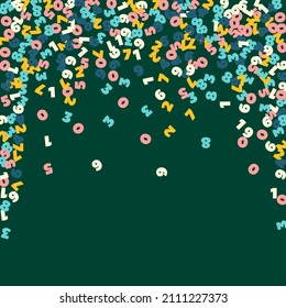 Falling pastel numbers. Math study concept with flying digits. Ecstatic back to school mathematics banner on blackboard background. Falling numbers vector illustration.
