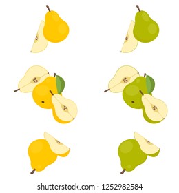 Falling pears isolated on white background. Vector flat illustration.