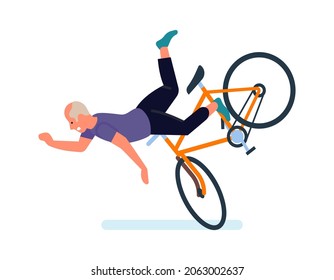 Falling People. Old Man Falls Off Bike. Dangerous