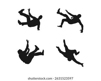 Falling people's silhouette vector art. Slender black people falling down from sky vector illustration collection. Vector illustration. black silhouette is isolated on a white background.
