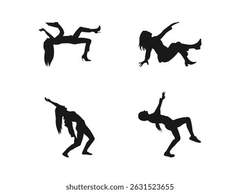 Falling people's silhouette vector art. Slender black people falling down from sky vector illustration collection. Vector illustration. black silhouette is isolated on a white background.