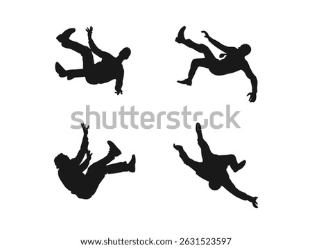 Falling people's silhouette vector art. Slender black people falling down from sky vector illustration collection. Vector illustration. black silhouette is isolated on a white background.