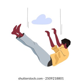 Falling person concept. Man in sky near clouds. Relaxation and freedom. Young guy with dream and weightlessness. Fantasy and imagination. Flat vector illustration isolated on white background