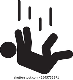 Falling person icon. A black silhouette shows a person upside down in mid-air, as if in free fall.