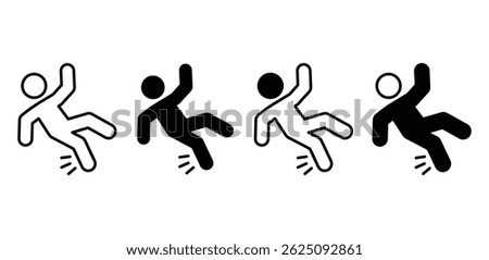 Falling Person Icon Set in Black and White Color Vector Design on White Background
