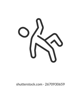Icono lineal de persona que cae. peligro, accidente o pérdida de equilibrio. Trazo editable.