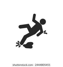 Falling person silhouette pictogram. Caution sign. Isolated on white background. Vector illustration