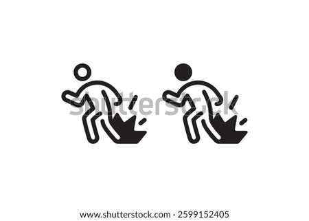 Falling person warning icon set Vector