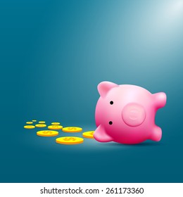 A falling piggy bank.abstract financial and saving concept.bad feeling and crisis.vector illustration