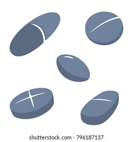 Falling pills in blue - Vector art of various two-tone pill shapes with a transparent background.