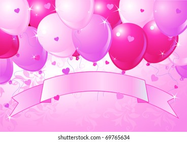 Falling pink Balloons on  Background with place for copy/text