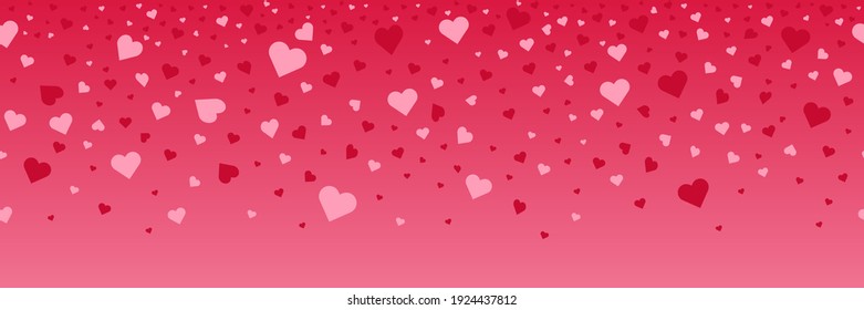 Falling pink petals of hearts on a pink background, Valentine's Day banner. Vector illustration